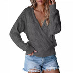 Damen Übergröße Strickpullover mit V-Ausschnitt und Rippstrickbündchen R&B