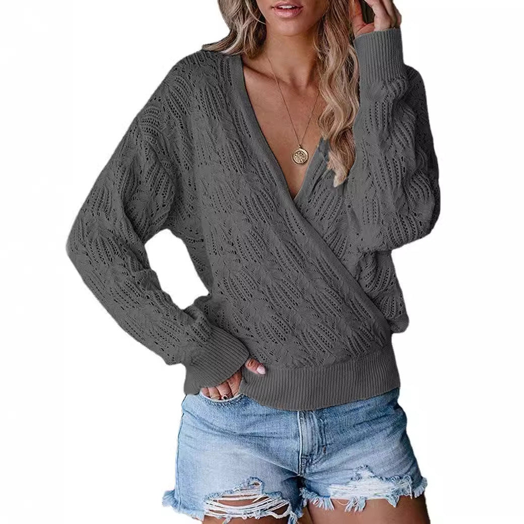 Damen Übergröße Strickpullover mit V-Ausschnitt und Rippstrickbündchen R&B