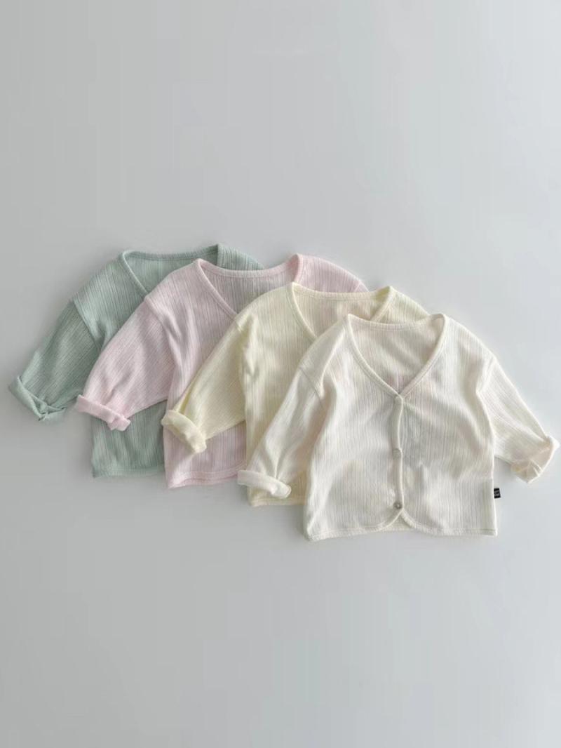 Unisex nan weicher gerippter Strickbaby-Cardigan mit V-Ausschnitt und hochkrempelbaren Ärmeln R&B