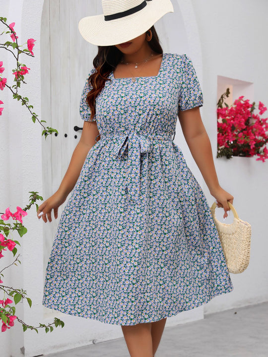 Damen Midi Kleid mit floralem Allover-Print und Puffärmeln R&B