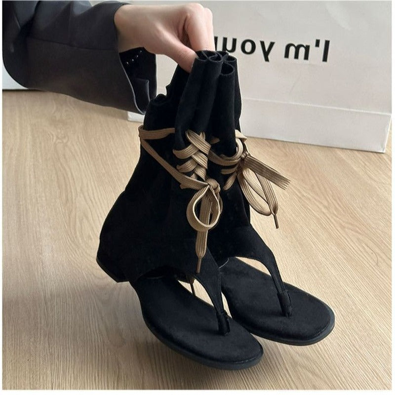 Damen modische Zehentrenner-Sandalen mit hohem Raffungseffekt R&B