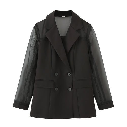 Damen elegante Blazerjacke mit transparenten Ärmeln R&B