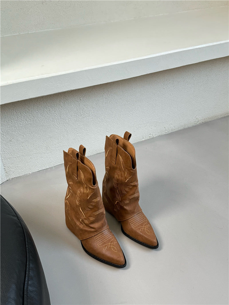 Damen Cowboy-Stiefel mit gerafftem Schaft und filigranen Nähten R&B