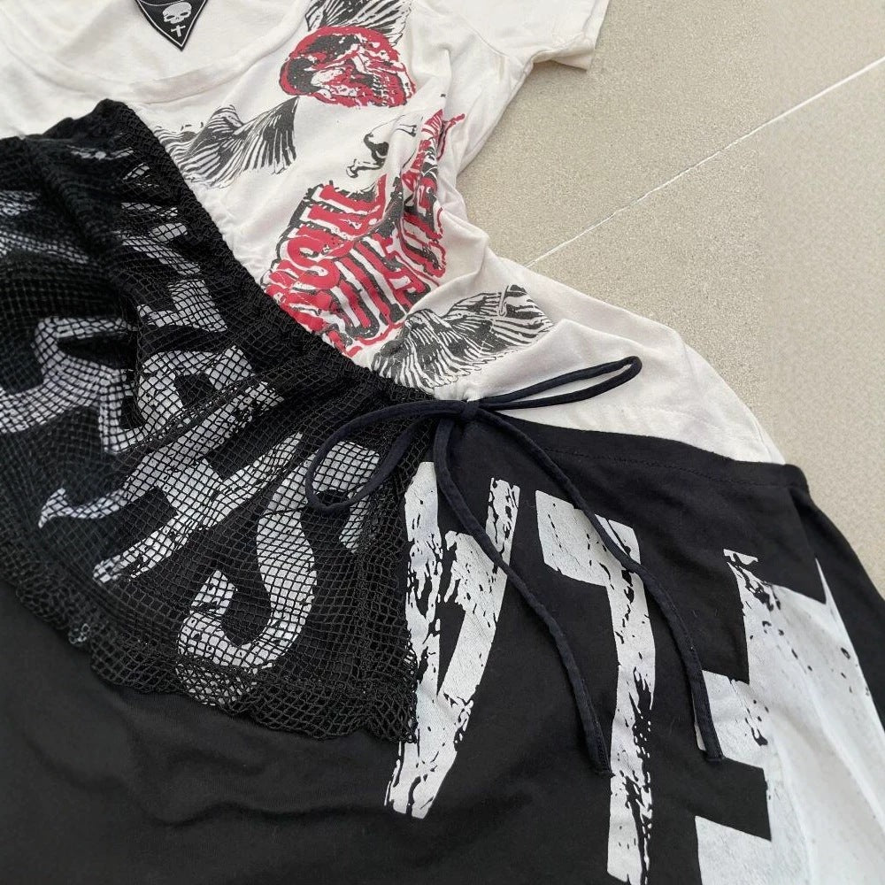 Damen lässiges T-Shirt mit einzigartigem Grafikdesign und sportlichem Mesh-Einsatz R&B