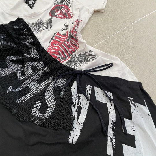 Damen lässiges T-Shirt mit einzigartigem Grafikdesign und sportlichem Mesh-Einsatz R&B
