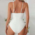 Damen Eleganter Einteiler Badeanzug mit verführerischem V-Ausschnitt und modischem Ringdetail R&B