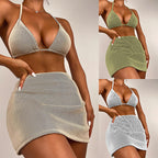 Damen Triangel-Bikini-Set mit strukturierter Textur und passendem Rock R&B