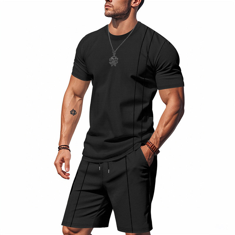 Herren nan atmungsaktives Strukturjersey-Kurzarmshirt mit passender Bundfalten-Shorts R&B
