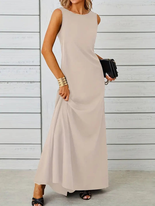 Damen elegantes Maxikleid mit schwingendem Saum und klassischem Schnitt R&B