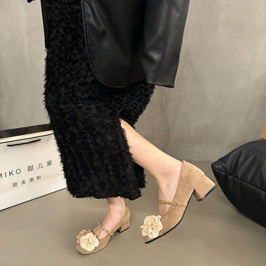 Damen Ballerinas mit floralen Applikationen und komfortablem Blockabsatz R&B