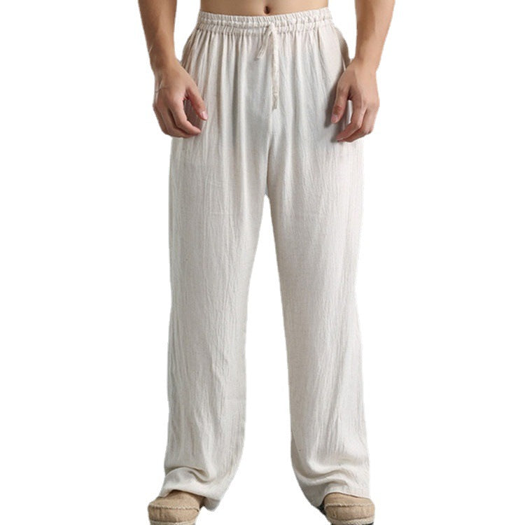 Herren nan lässige Leinenhose mit elastischem Bund, Kordelzug und geradem Bein R&B