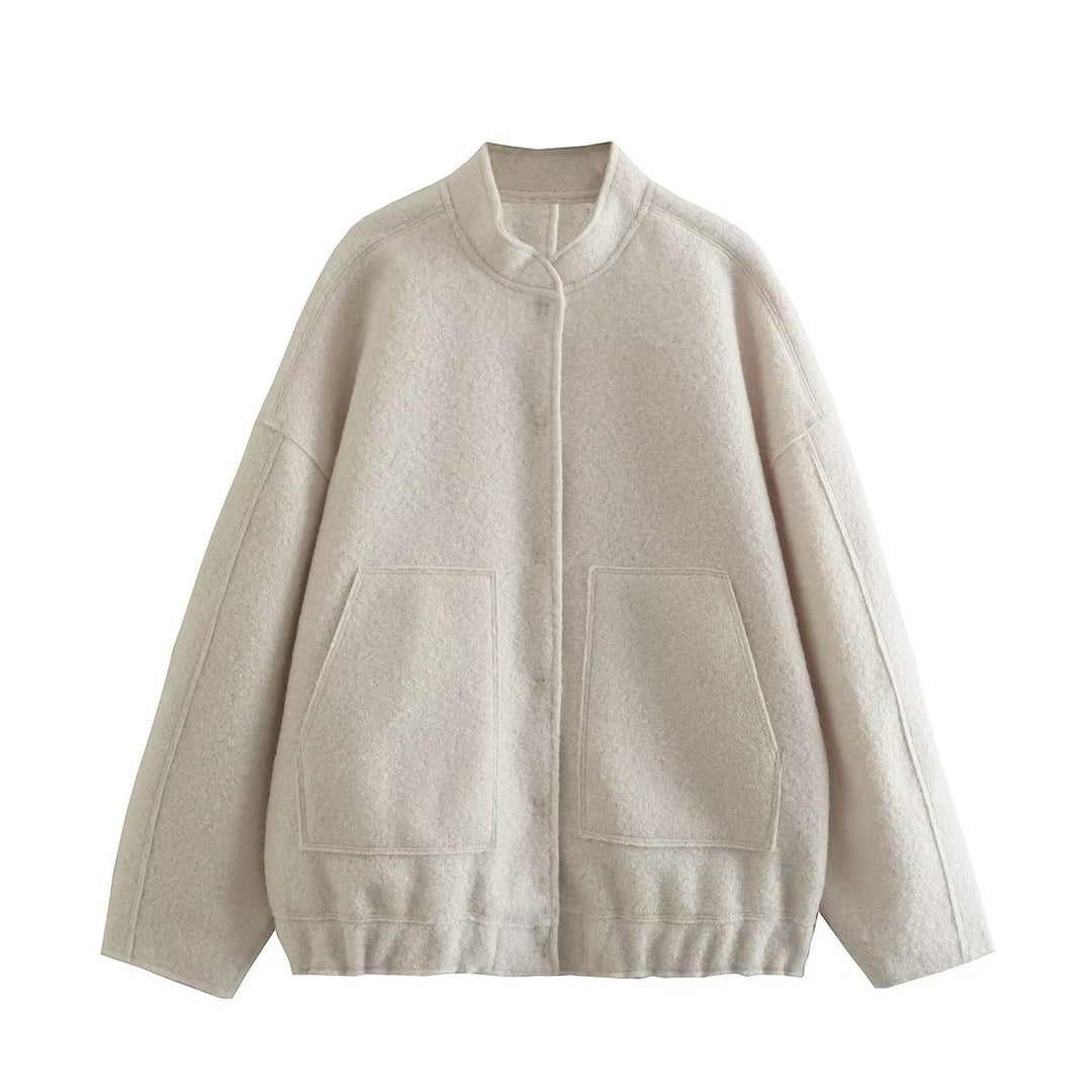 Damen flauschige Oversized-Jacke mit praktischen Taschen und elegantem Stehkragen R&B