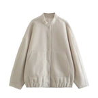 Damen flauschige Oversized-Jacke mit praktischen Taschen und elegantem Stehkragen R&B