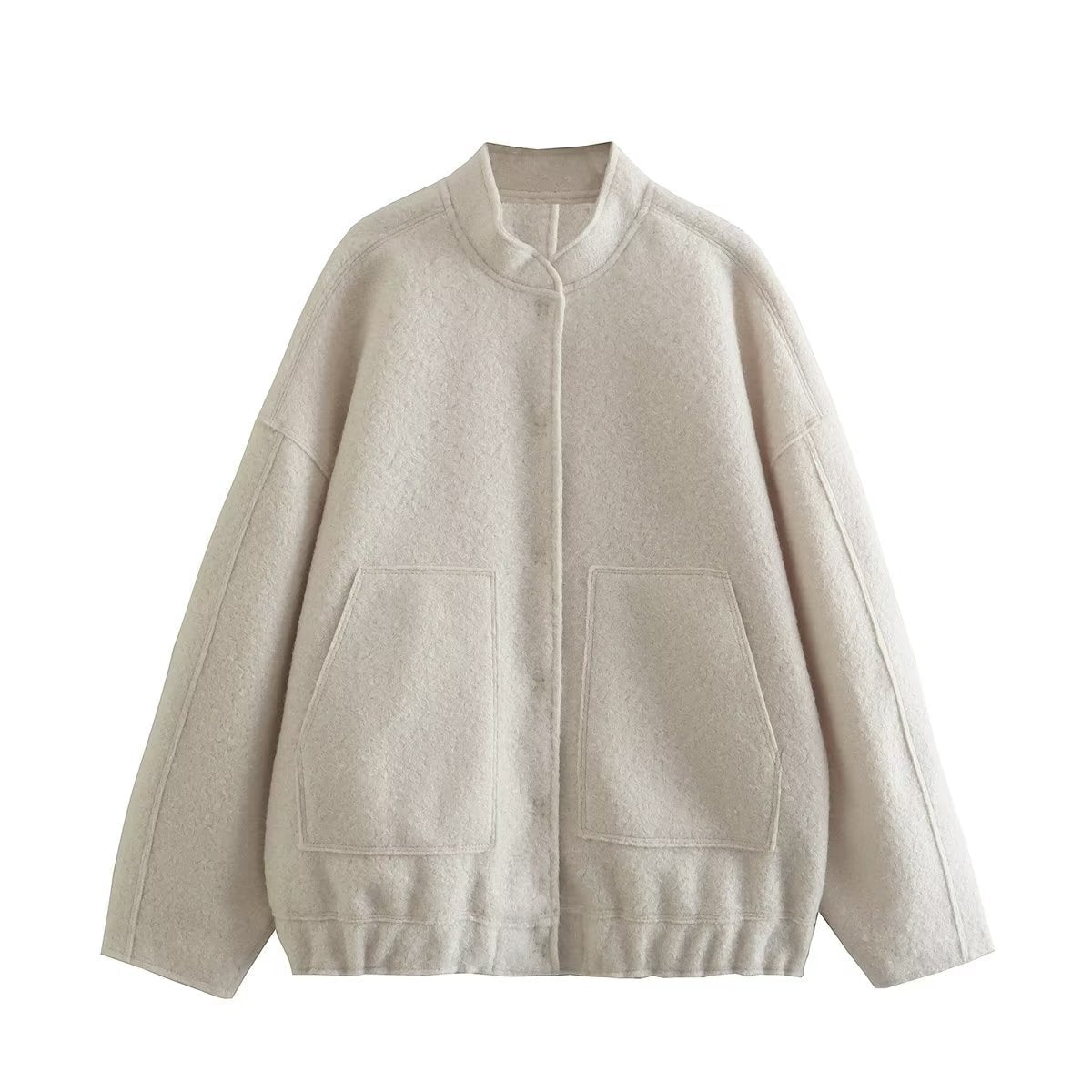 Damen flauschige Oversized-Jacke mit praktischen Taschen und elegantem Stehkragen R&B