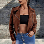 Damen modische Bikerjacke aus Kunstleder mit stilvollem Reißverschluss R&B
