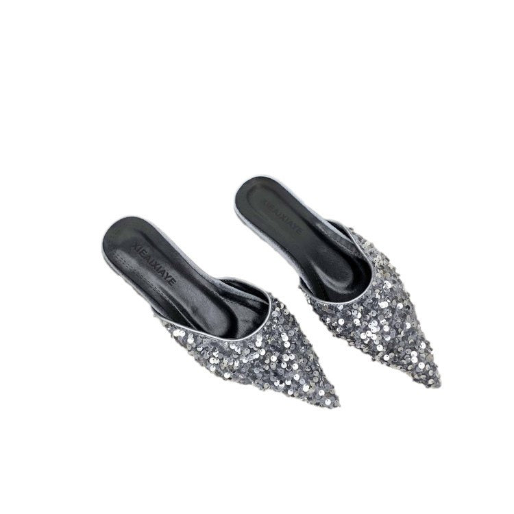 Damen elegante Mules mit glamourösem Paillettenbesatz R&B