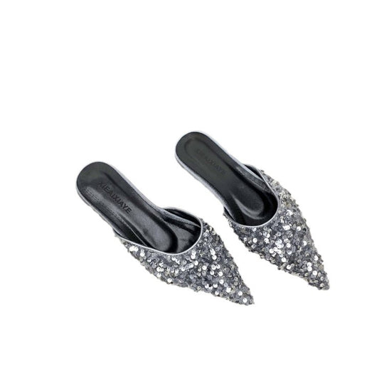 Damen elegante Mules mit glamourösem Paillettenbesatz R&B