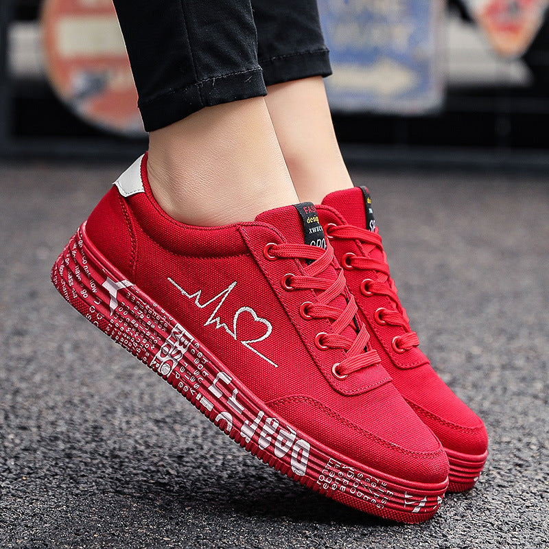 Damen nan Canvas-Sneaker mit dekorativer Print-Plateausohle und Herzlinien-Stickerei R&B