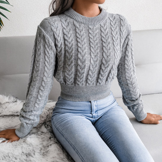 Damen Strickpullover mit modernem Zopfmuster und elastischem Bund R&B