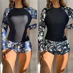 Damen Surfanzug-Set mit langärmeliger Oberteil und floralem Design R&B
