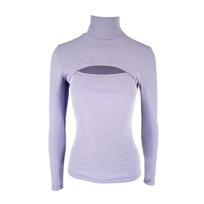Damen Trendy Langarmoberteil mit Stehkragen und Cut-Out-Details R&B
