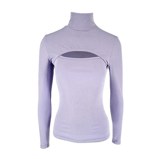 Damen Trendy Langarmoberteil mit Stehkragen und Cut-Out-Details R&B