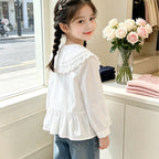 Mädchen elegante Bluse mit Spitzensaum und Rüschendetails R&B