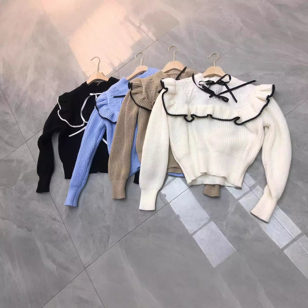 Damen Strickpullover mit eleganter Rüsche und Kapuze R&B