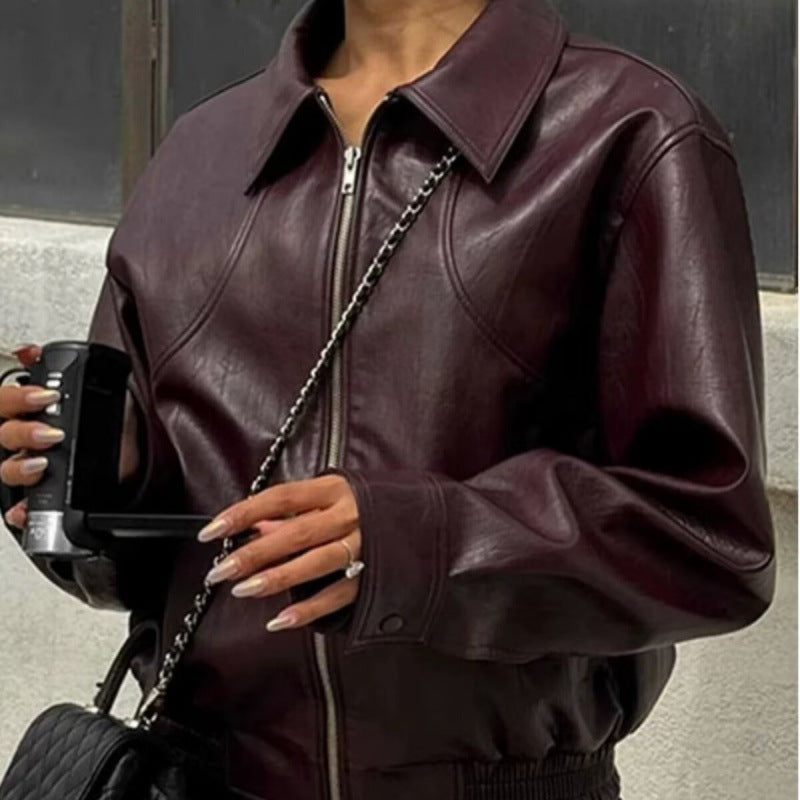 Damen Kunstlederjacke mit elastischem Bund und sportlichem Schnitt R&B