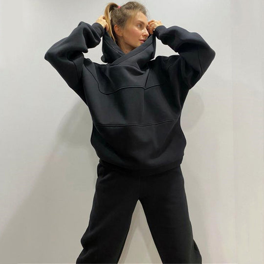 Damen lässiges Hooded Sweatset mit Ziernähten R&B