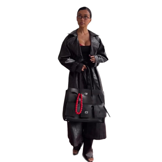 Damen Kunstleder Trenchcoat R&B