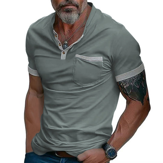 Herren Poloshirt mit modischem Kragen und Brusttasche R&B