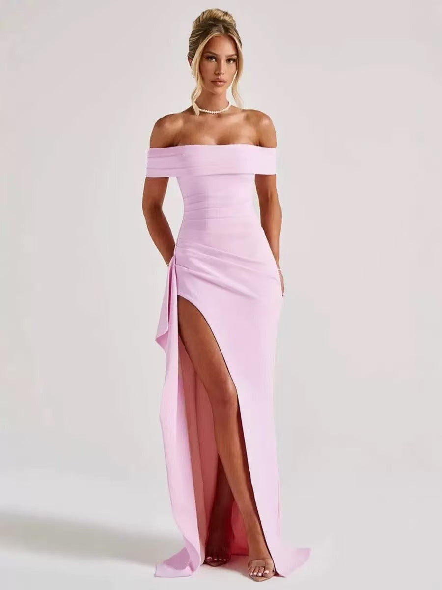 Damen Elegantes Off-Shoulder Abendkleid mit hohem Schlitz und tailliertem Schnitt R&B