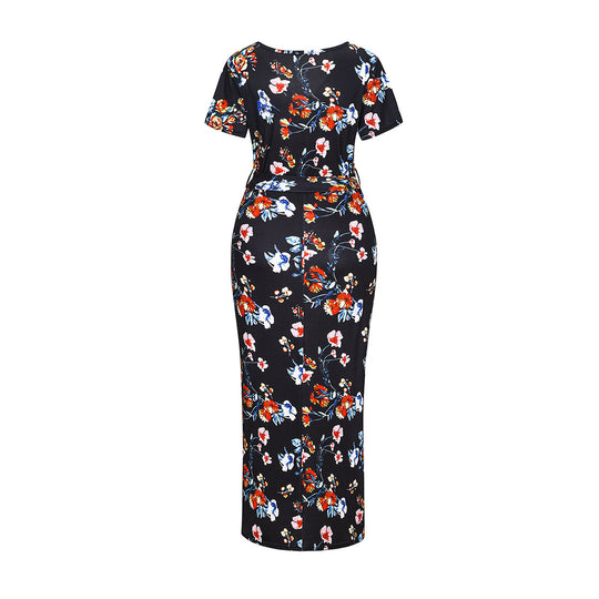 Damen Wickelkleid mit floralen Mustern und innovativem Stilldesign R&B
