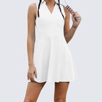 Damen sportliches Freizeitkleid mit V-Ausschnitt und schwingendem Rock R&B