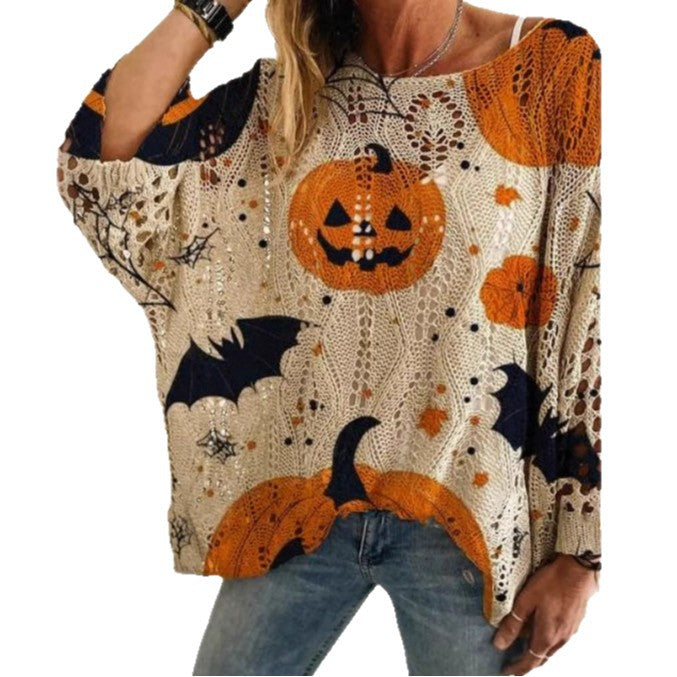 Damen Strickoberteil mit Halloween-Motiv R&B