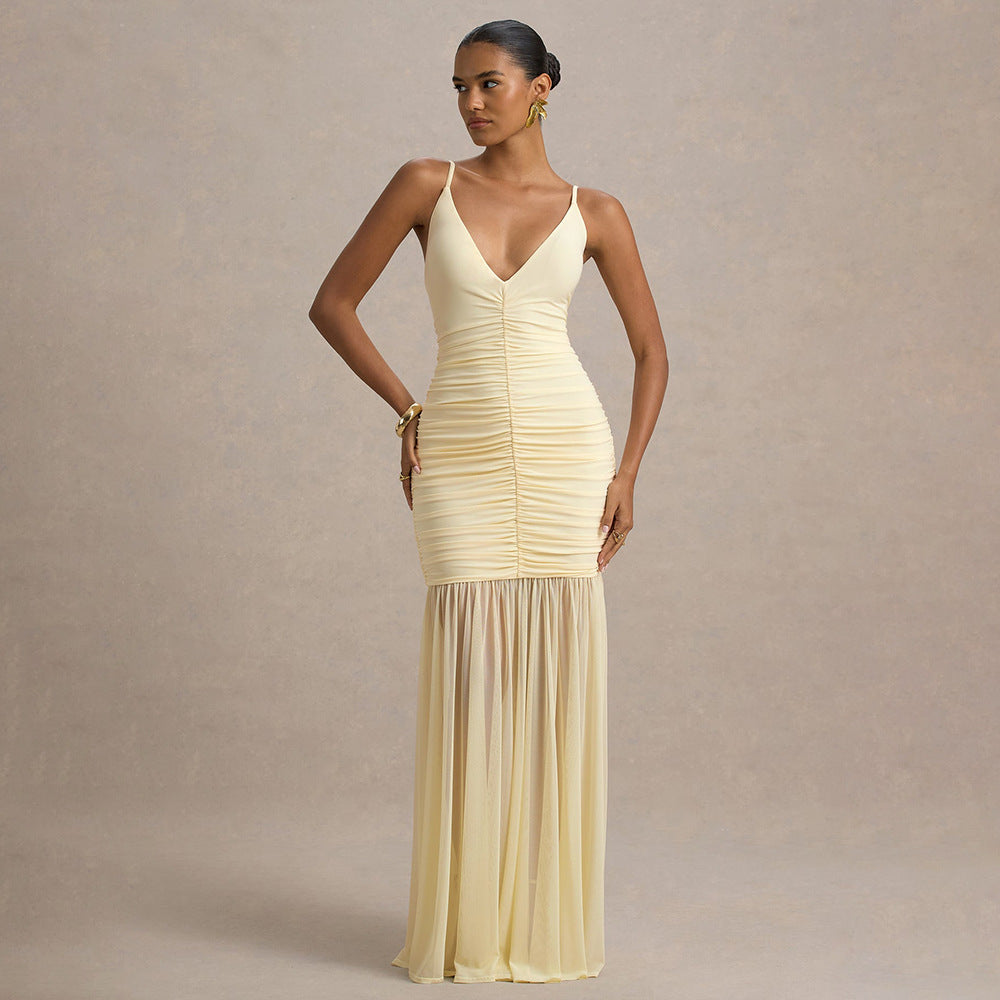 Damen Elegantes bodenlanges Kleid mit raffinierten Rüschendetails R&B