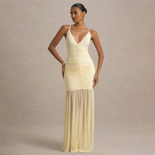Damen Elegantes bodenlanges Kleid mit raffinierten Rüschendetails R&B