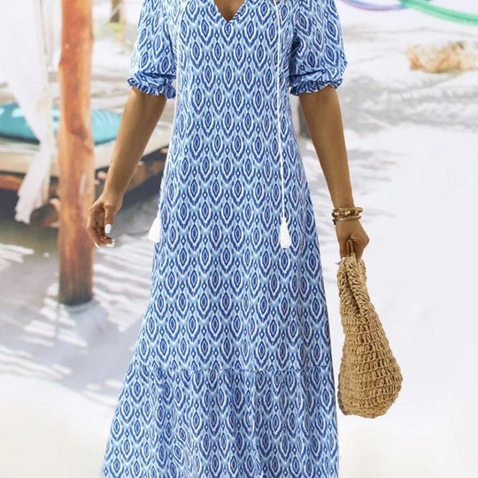 Damen Maxikleid mit modernem Boho-Design und lässigem V-Ausschnitt Heidi-Mode