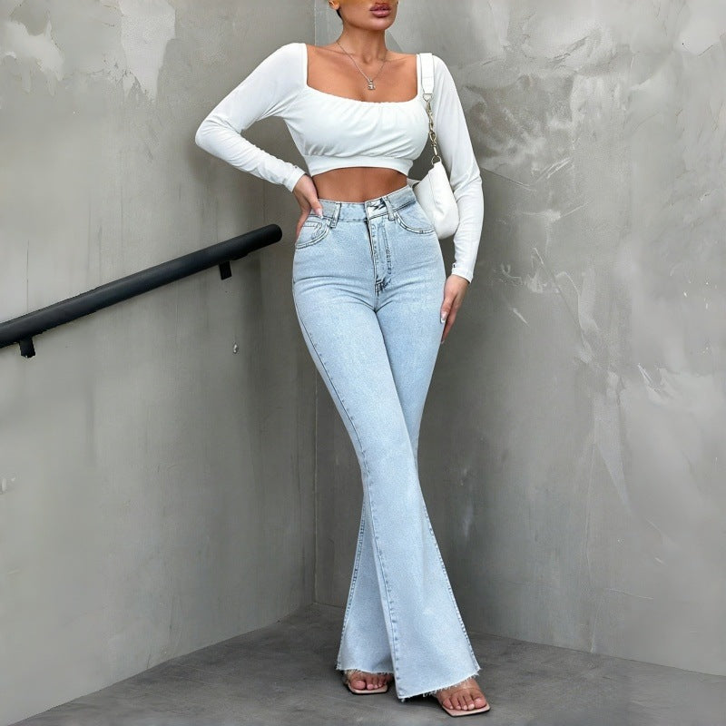 Damen Flared Jeans mit hohem Bund und lässigem Schnitt R&B