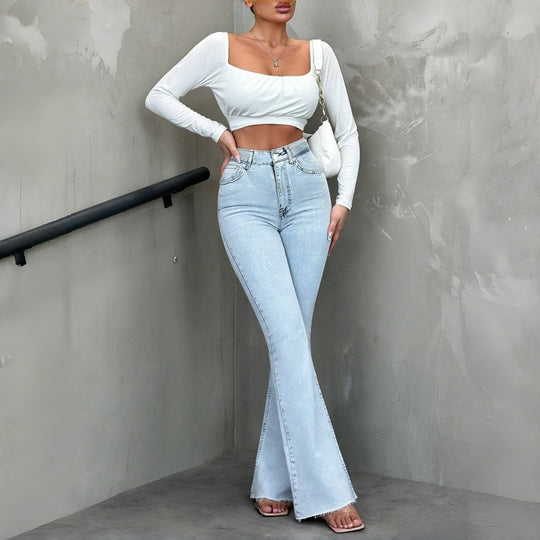Damen Flared Jeans mit hohem Bund und lässigem Schnitt R&B