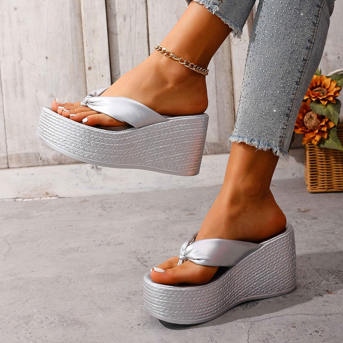 Damen Glamouröse und komfortable Plateau-Sandalen mit dekorativem Schleifen-Detail R&B