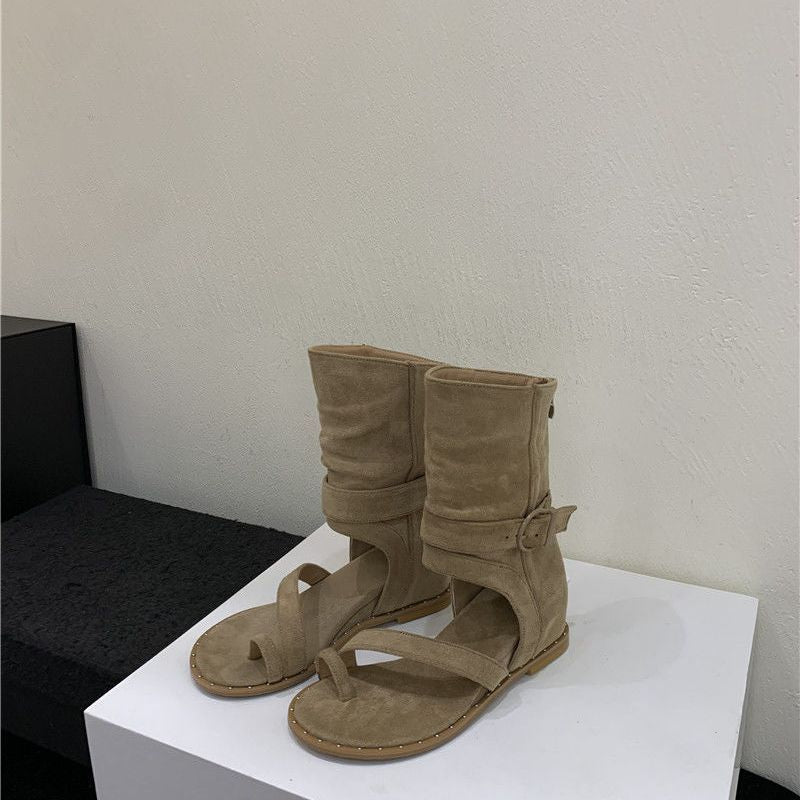 Damen modische Stiefeletten mit offener Zehenpartie und flexiblem Riemen R&B