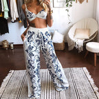 Damen Zweiteiliges Set mit floralem Butterfly-Muster und elastischem Taillenbund R&B