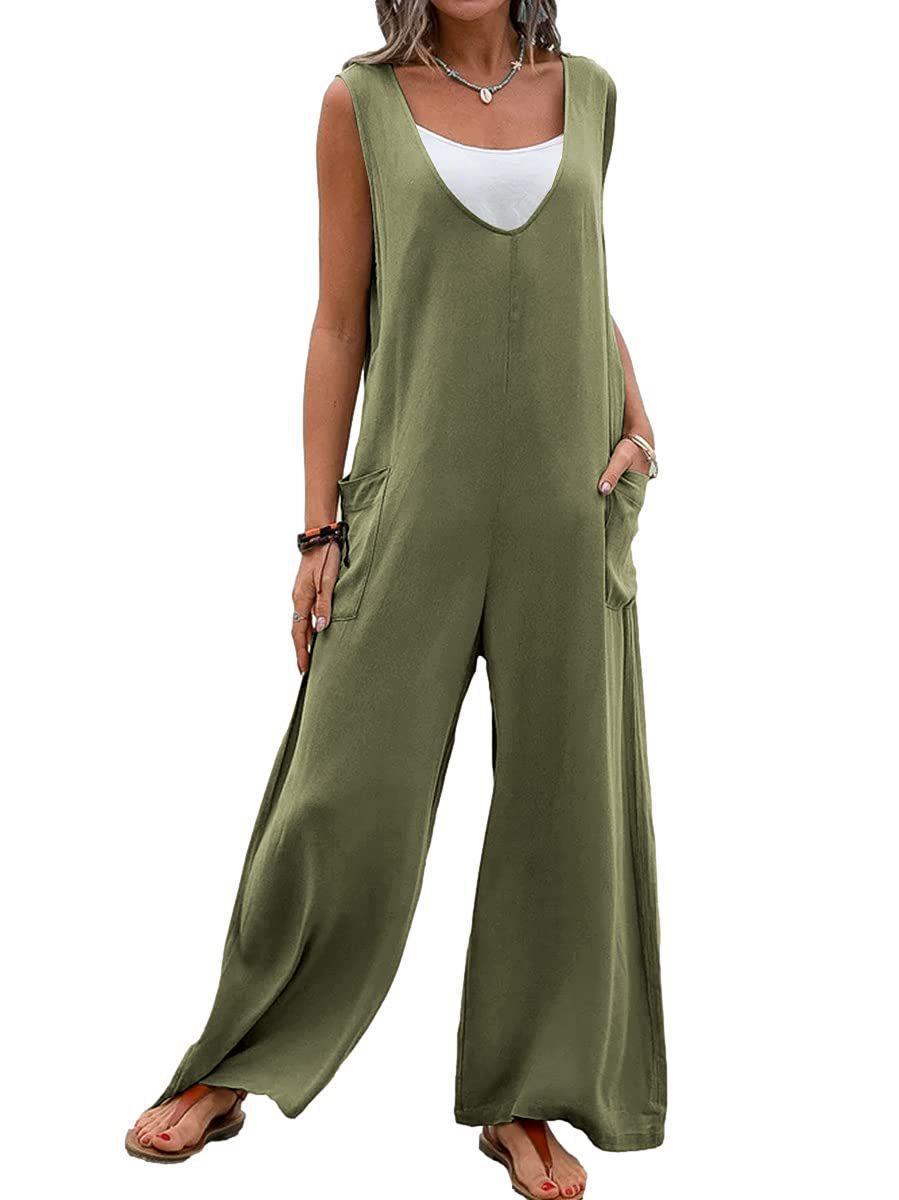 Damen Lässiger Jumpsuit mit tiefem V-Ausschnitt und praktischen Taschen R&B