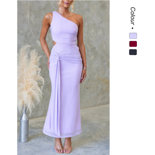 Damen Elegantes Abendkleid mit asymmetrischem Ausschnitt und Raffung R&B
