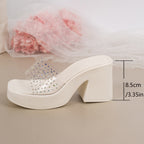 Damen Glamouröse Plateau-Sandalen mit durchsichtigen Riemen und Strassdetails R&B