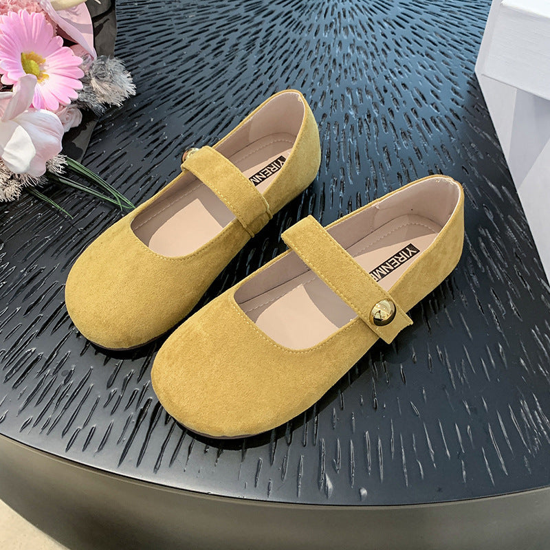 Damen elegante Ballerina-Schuhe mit verstellbarem Riemchen und goldener Schnalle R&B