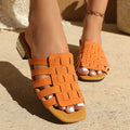 Damen Offene Designer-Sandalen mit kunstvollem Flecht-Detail und trendigem Blockabsatz R&B