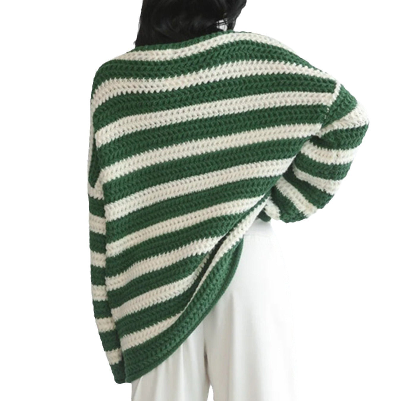 Damen Grobstrickpullover mit modischem Streifenmuster und lässigem Schnitt R&B
